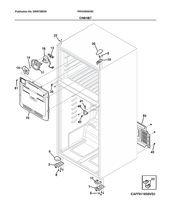 Cabinet Diagram and Parts List for FFHI1835VS2  Electrolux Refrigerator