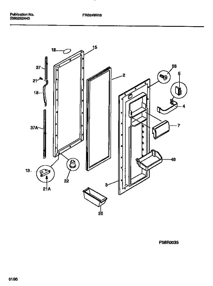 REFRIGERATOR DOOR Diagram and Parts List for FRS24WRBW1  Frigidaire Refrigerator