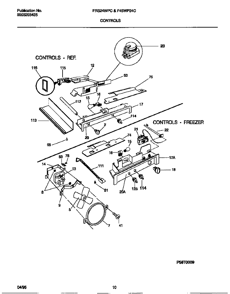 CONTROLS Diagram and Parts List for F45WP24CW0  Frigidaire Refrigerator