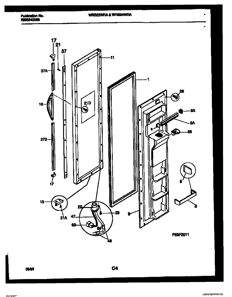 FREEZER DOOR PARTS Diagram and Parts List for WRS22WRAW0  Frigidaire Refrigerator