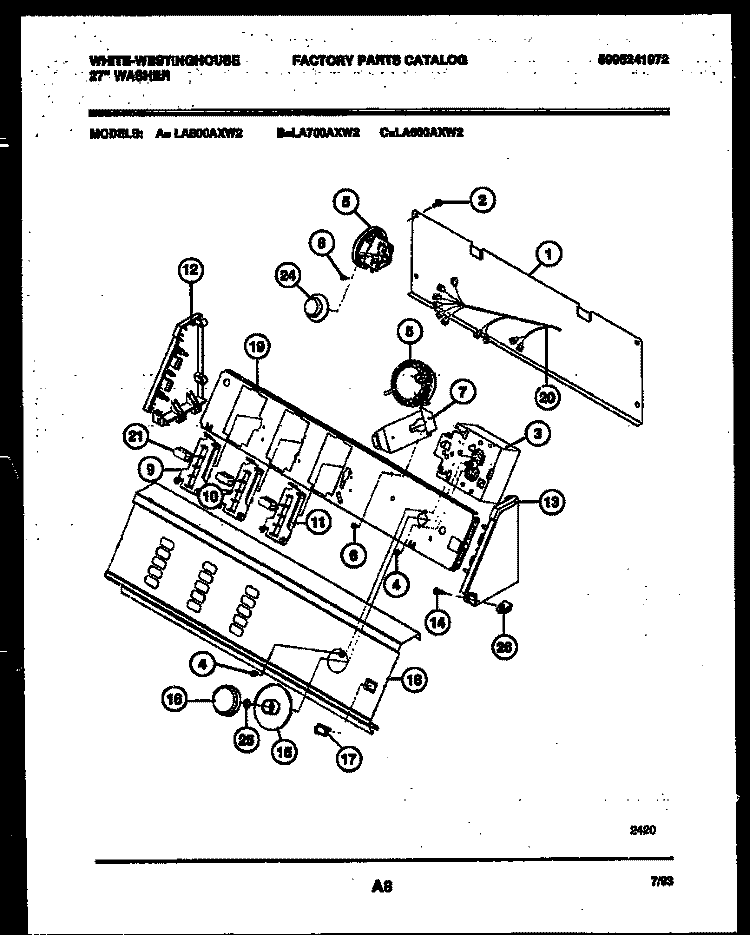 CONSOLE AND CONTROL PARTS Diagram and Parts List for LA700AXW2  Frigidaire Washer