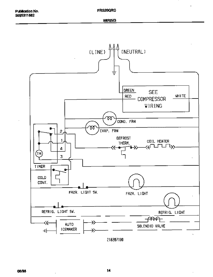 WIRING DIAGRAM Diagram and Parts List for FRS20QRCD5  Frigidaire Refrigerator