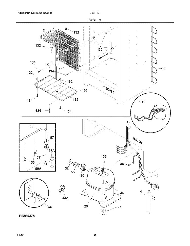 SYSTEM Diagram and Parts List for FMR13  Electrolux Freezer