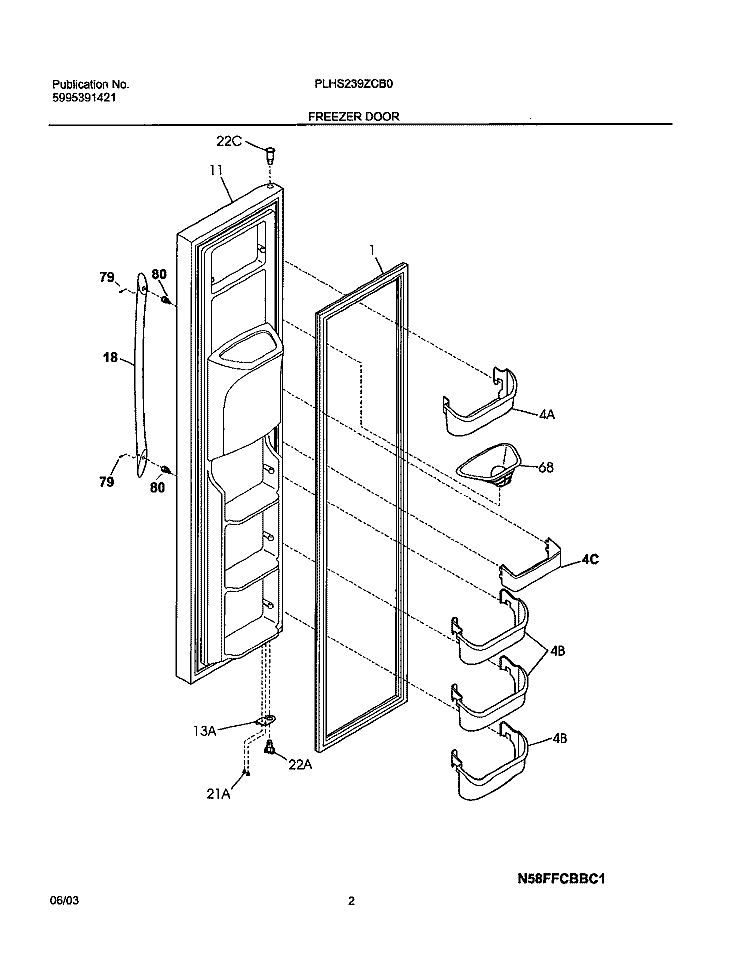 FREEZER DOOR Diagram and Parts List for PLHS239ZCB0  Frigidaire Refrigerator