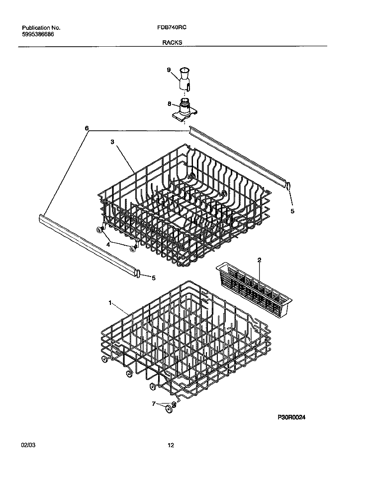 RACKS Diagram and Parts List for FDB740RCS0  Frigidaire Dishwasher