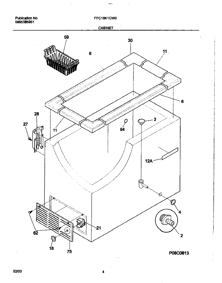 CABINET Diagram and Parts List for FFC18K1CW0  Frigidaire Freezer