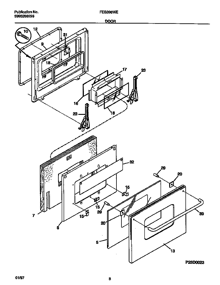 DOOR Diagram and Parts List for FEB398WECA  Frigidaire Wall Oven