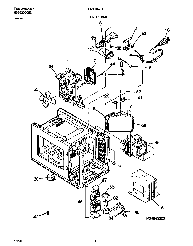 FUNCTIONAL Diagram and Parts List for FMT104E1S0  Frigidaire Microwave