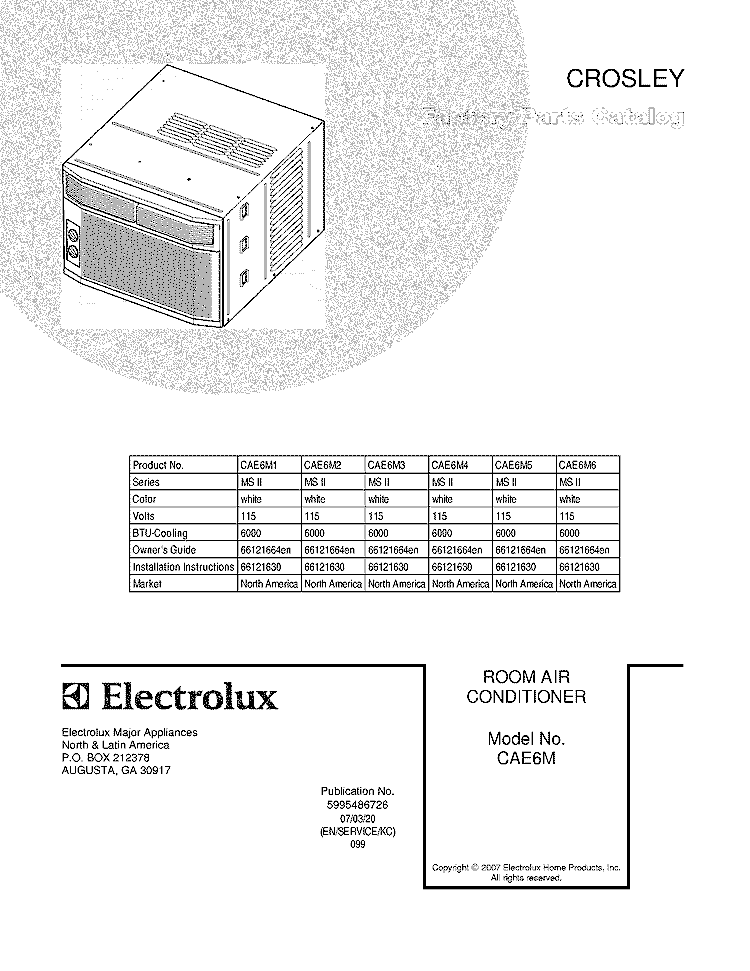 COVER Diagram and Parts List for CAE6M6  Crosley Air Conditioner