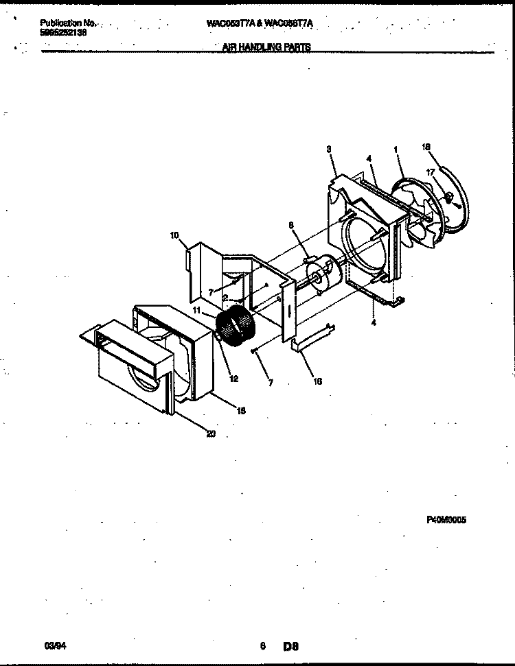 AIR HANDLING PARTS Diagram and Parts List for WAC053T7A3  Frigidaire Air Conditioner