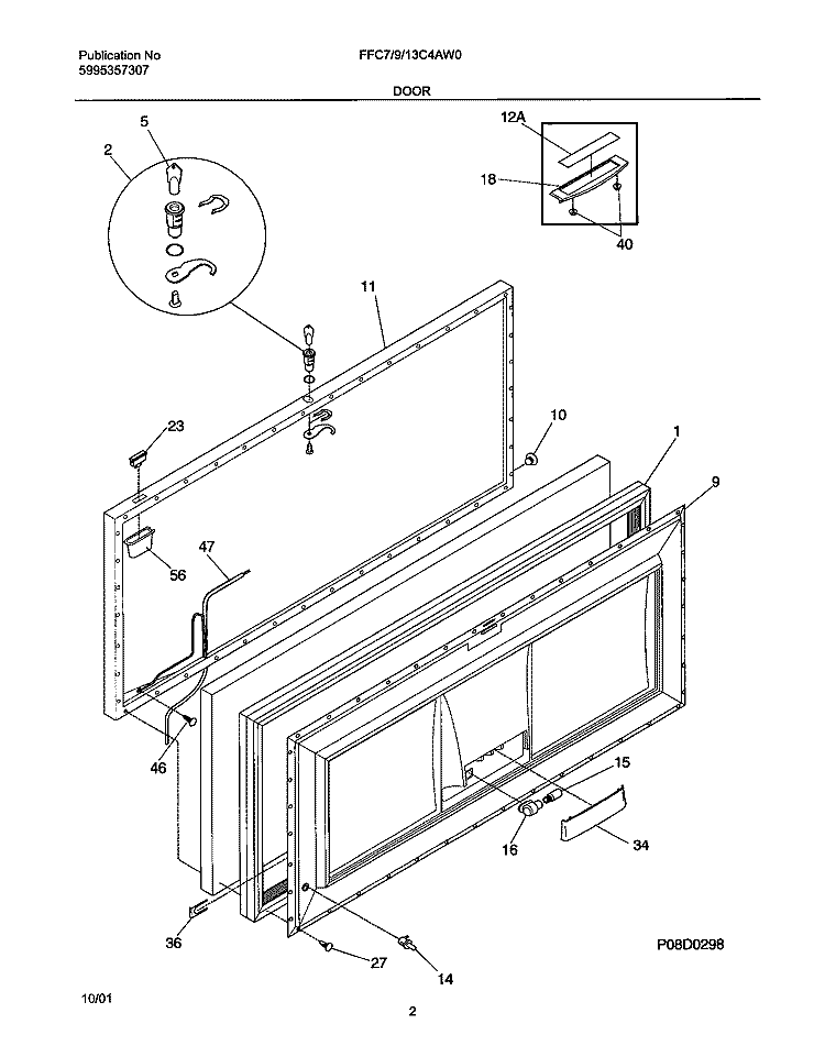 DOOR Diagram and Parts List for FFC09C4AW0  Frigidaire Freezer