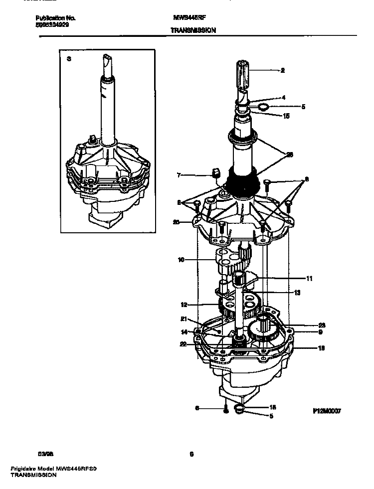 TRANSMISSION Diagram and Parts List for MWS445RFS0  Frigidaire Washer
