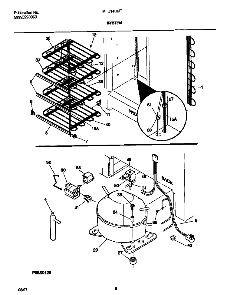 SYSTEM Diagram and Parts List for MFU14D2FW1  Frigidaire Freezer