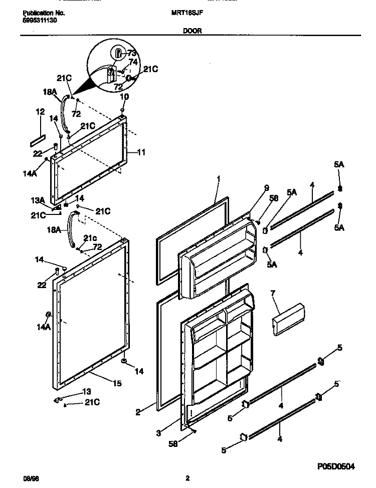 DOOR Diagram and Parts List for MRT18SJFD3  Frigidaire Refrigerator
