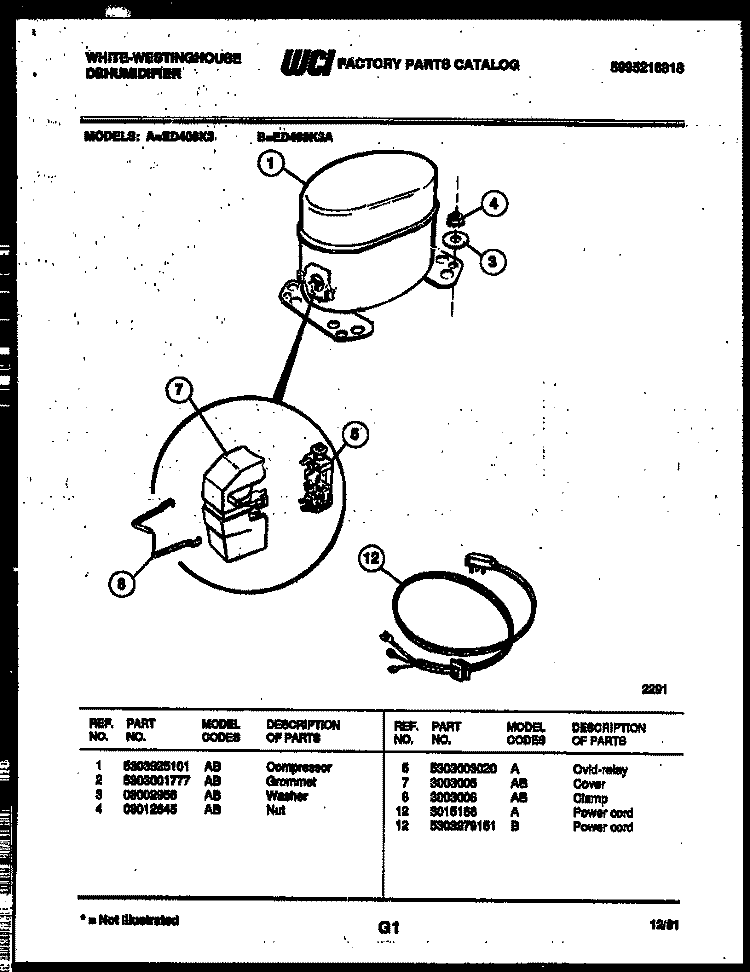 COMPRESSOR PARTS Diagram and Parts List for ED408K3  Frigidaire Dehumidifier
