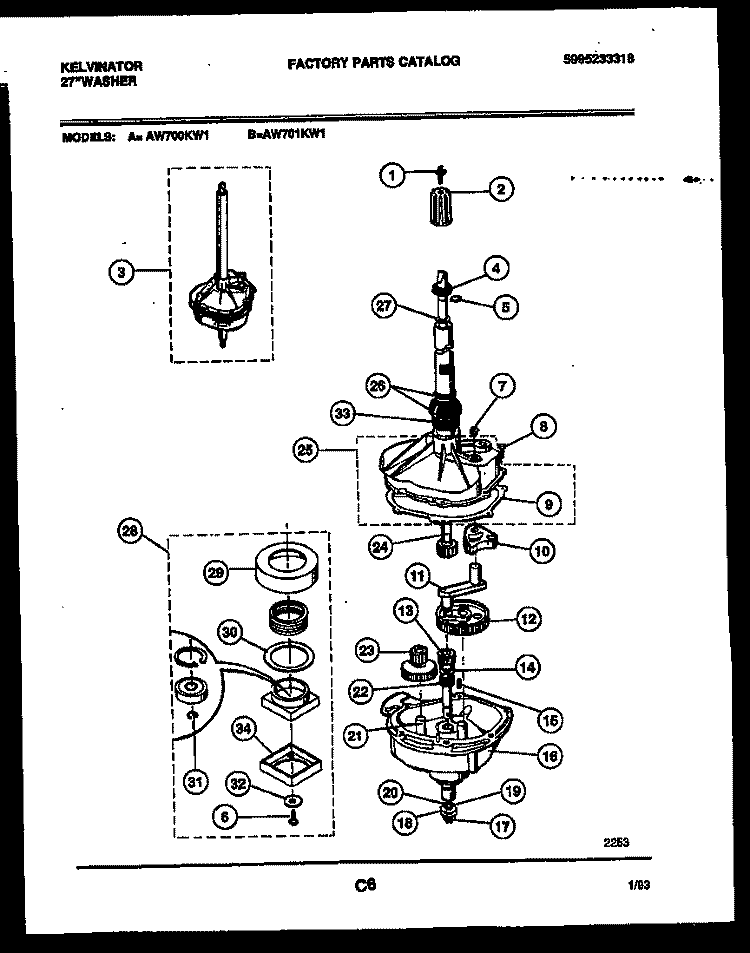 TRANSMISSION PARTS Diagram and Parts List for AW700KD1  Kelvinator Washer