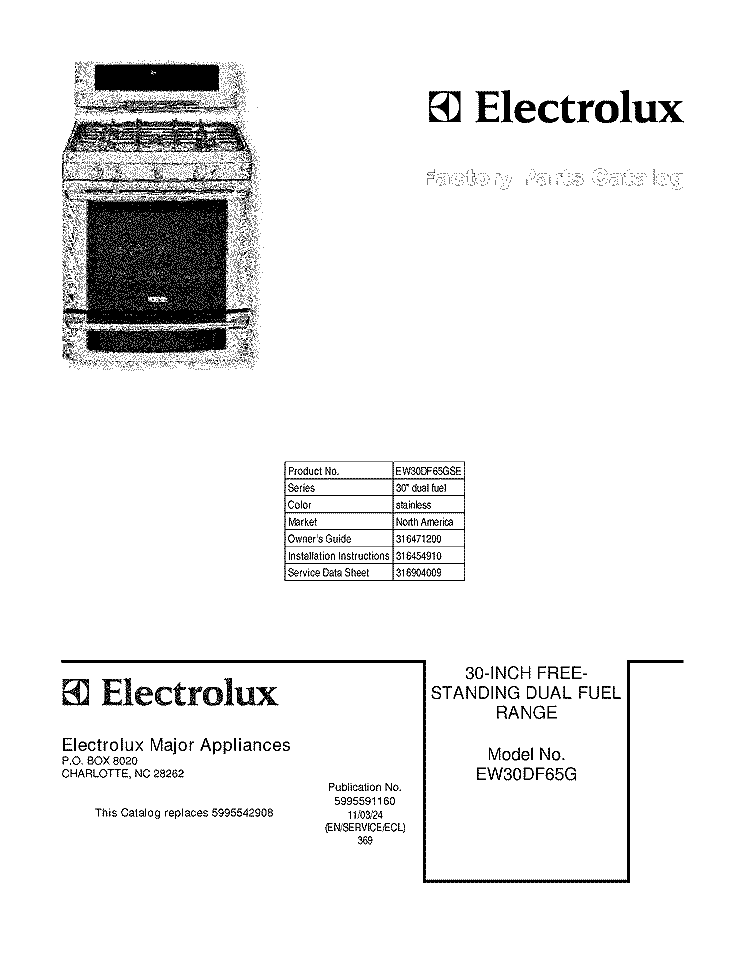 COVER Diagram and Parts List for EW30DF65GSE  Electrolux Range