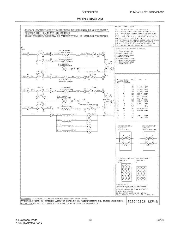 WIRING DIAGRAM Diagram and Parts List for BFES368ES2  Frigidaire Range