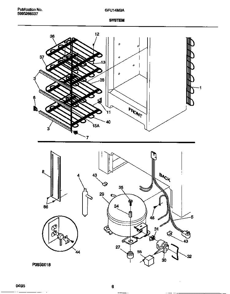 SYSTEM Diagram and Parts List for GFU14M9AW6  Gibson Freezer