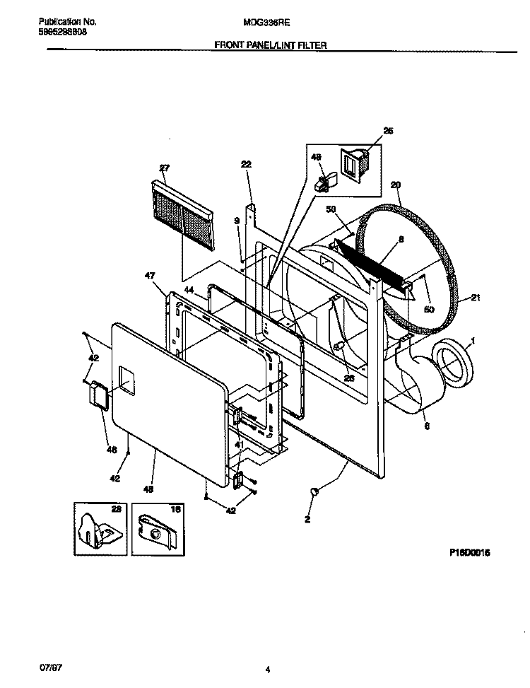FRONT PANEL / LINT FILTER Diagram and Parts List for MDG336RES1  Frigidaire Dryer