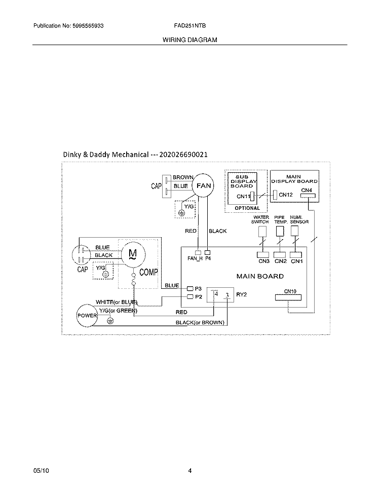 WIRING DIAGRAM Diagram and Parts List for FAD251NTB3  Frigidaire Dehumidifier