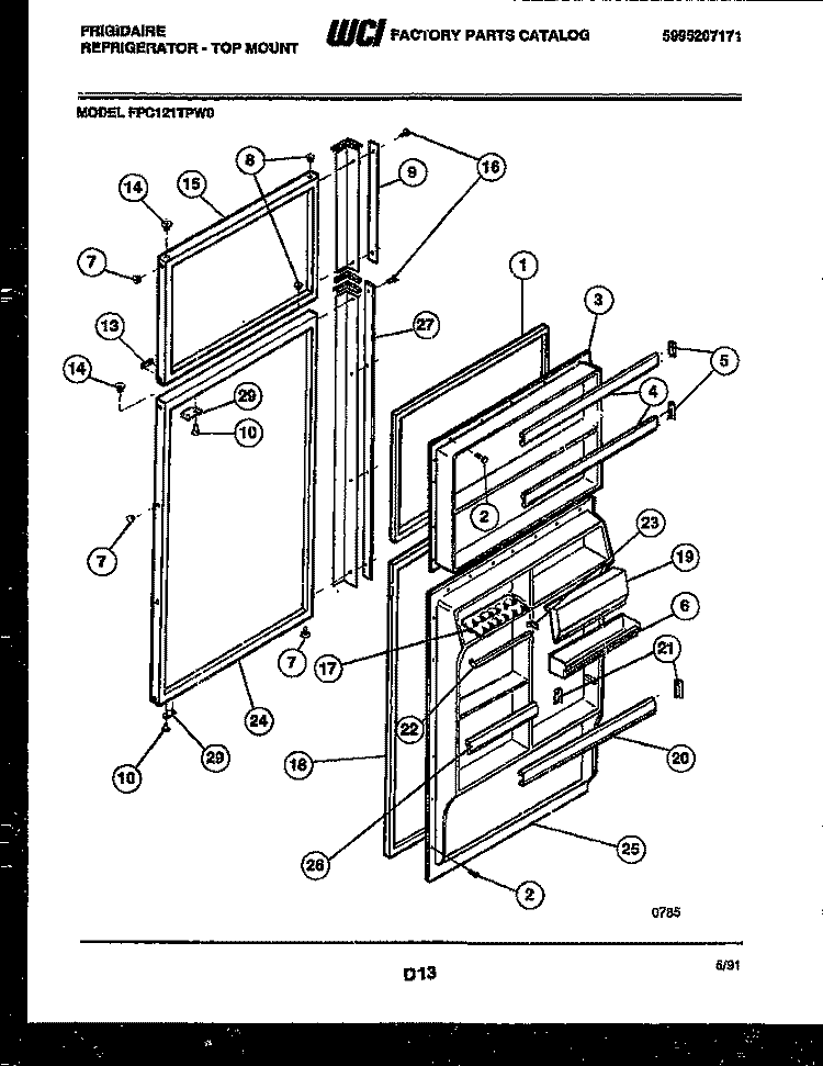 DOOR PARTS Diagram and Parts List for FPCI21TPW0  Frigidaire Refrigerator