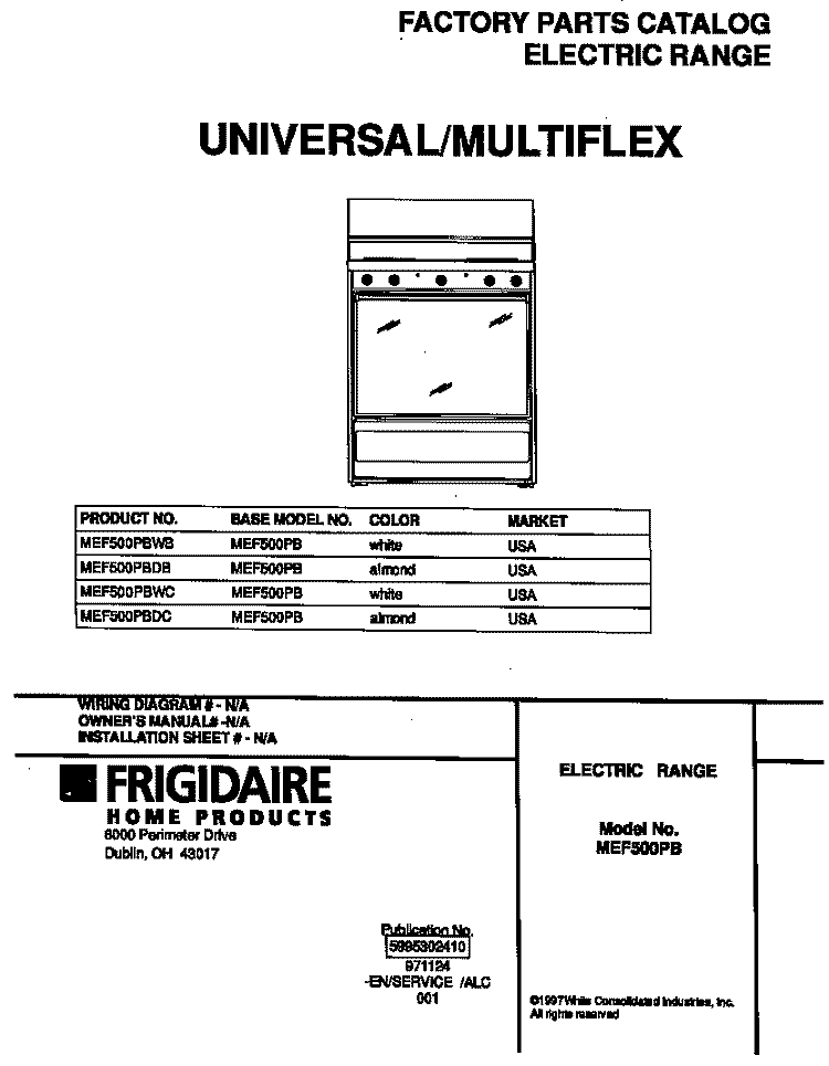 COVER Diagram and Parts List for MEF500PBDC  Frigidaire Cooktop