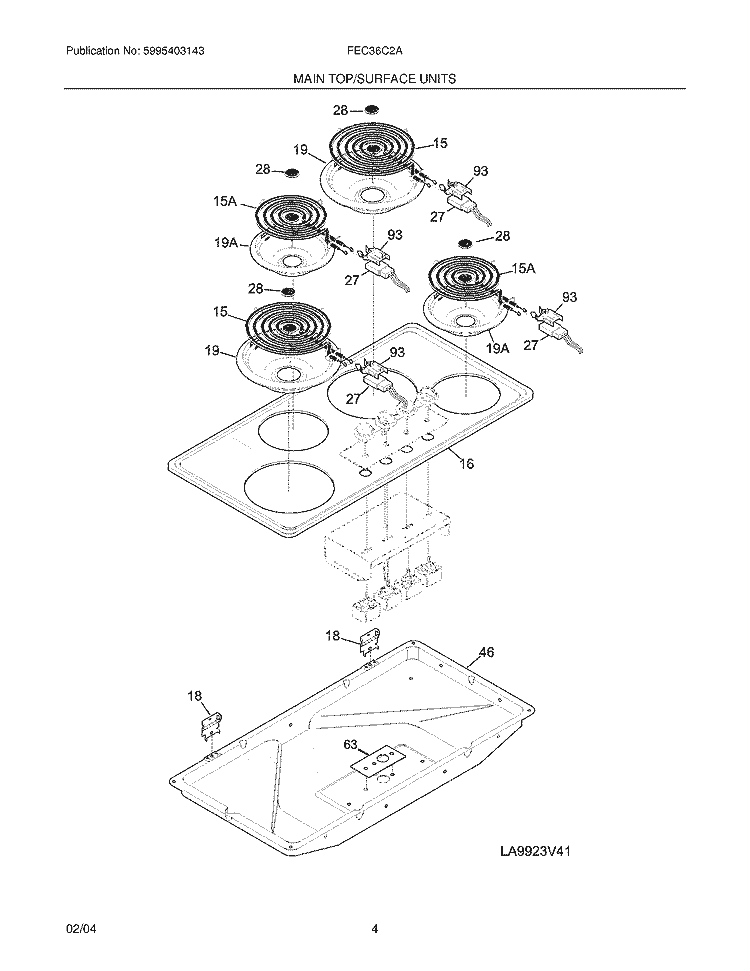 MAIN TOP Diagram and Parts List for FEC36C2AQD  Frigidaire Cooktop