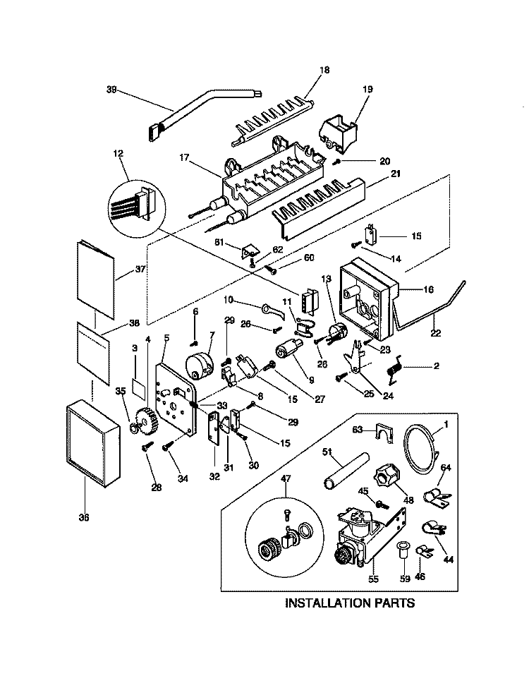 ICE MAKER Diagram and Parts List for FRS22WPCW0  Frigidaire Refrigerator