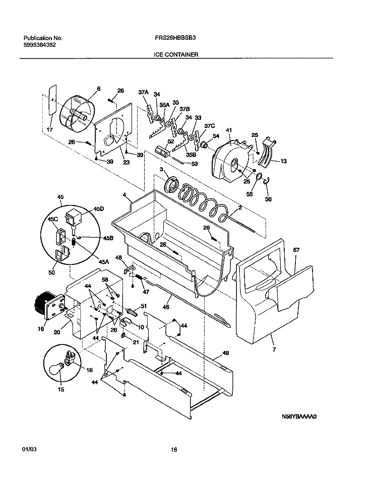 ICE CONTAINER Diagram and Parts List for FRS26HBBSB3  Frigidaire Refrigerator