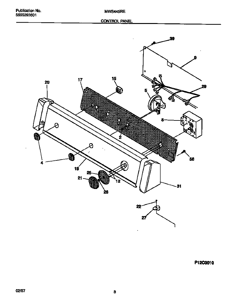 CONTROL PANEL Diagram and Parts List for MWS445RES1  Frigidaire Washer