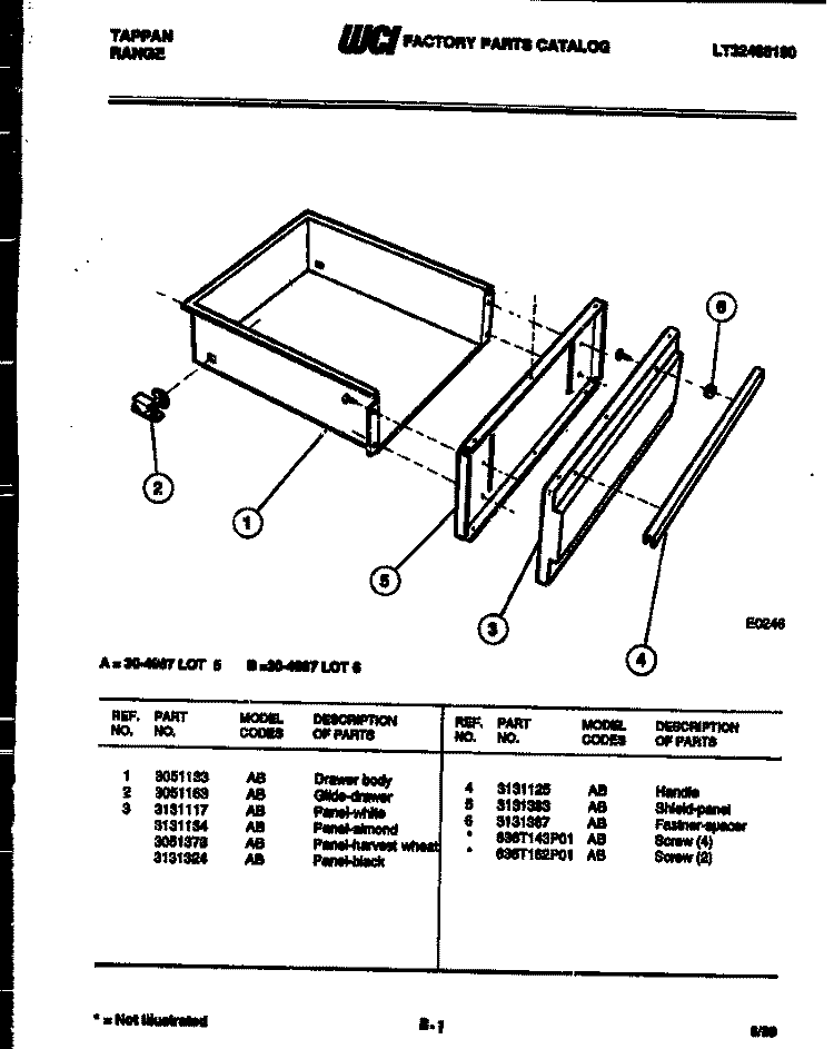 DRAWER PARTS Diagram and Parts List for 30-4987-08-06  Tappan Range