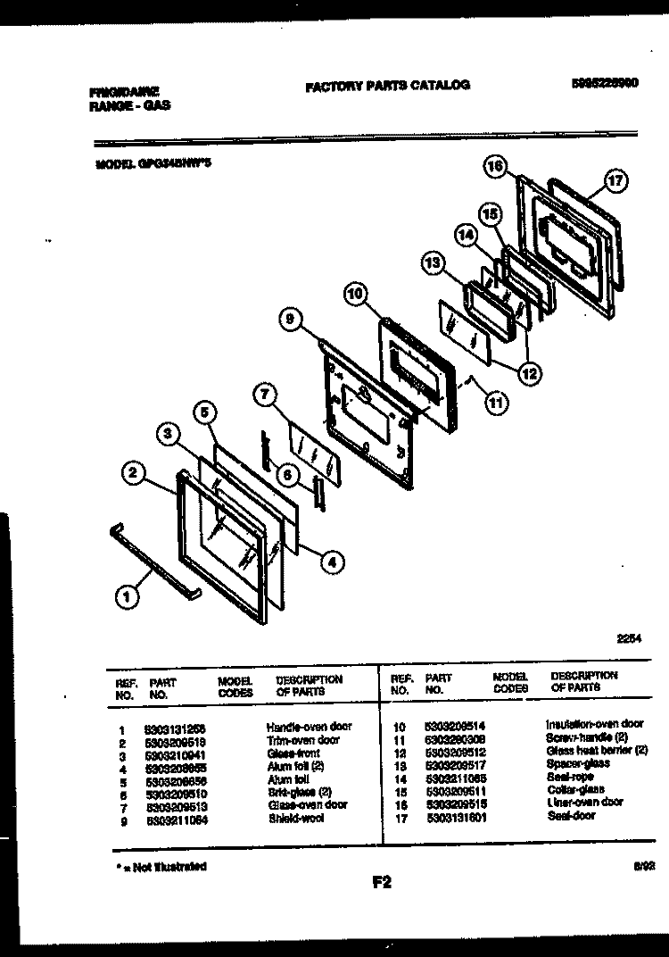 DOOR PARTS Diagram and Parts List for GPG34BNL5  Frigidaire Range