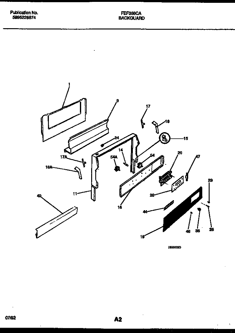 BACKGUARD Diagram and Parts List for FEF368CASA  Frigidaire Range