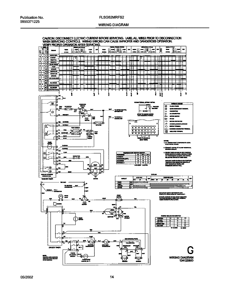 134125800 WIRING DIAGRAM Diagram and Parts List for FLSG62MRFS2  Frigidaire Washer Dryer Combo