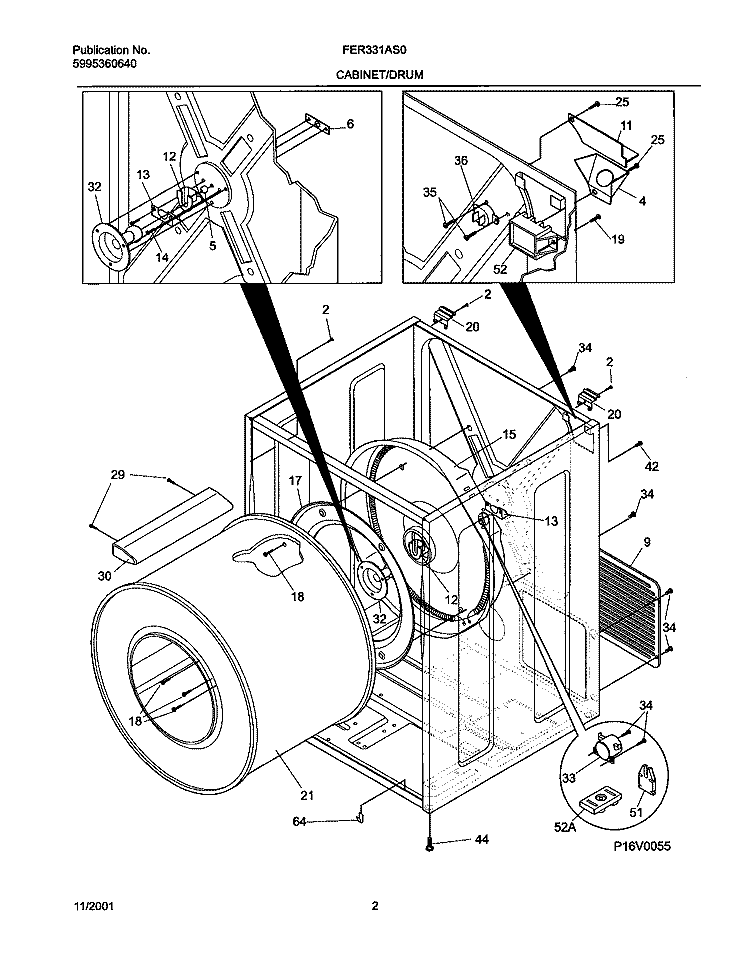 DRY CAB, HEATER Diagram and Parts List for FER331AS0  Frigidaire Dryer