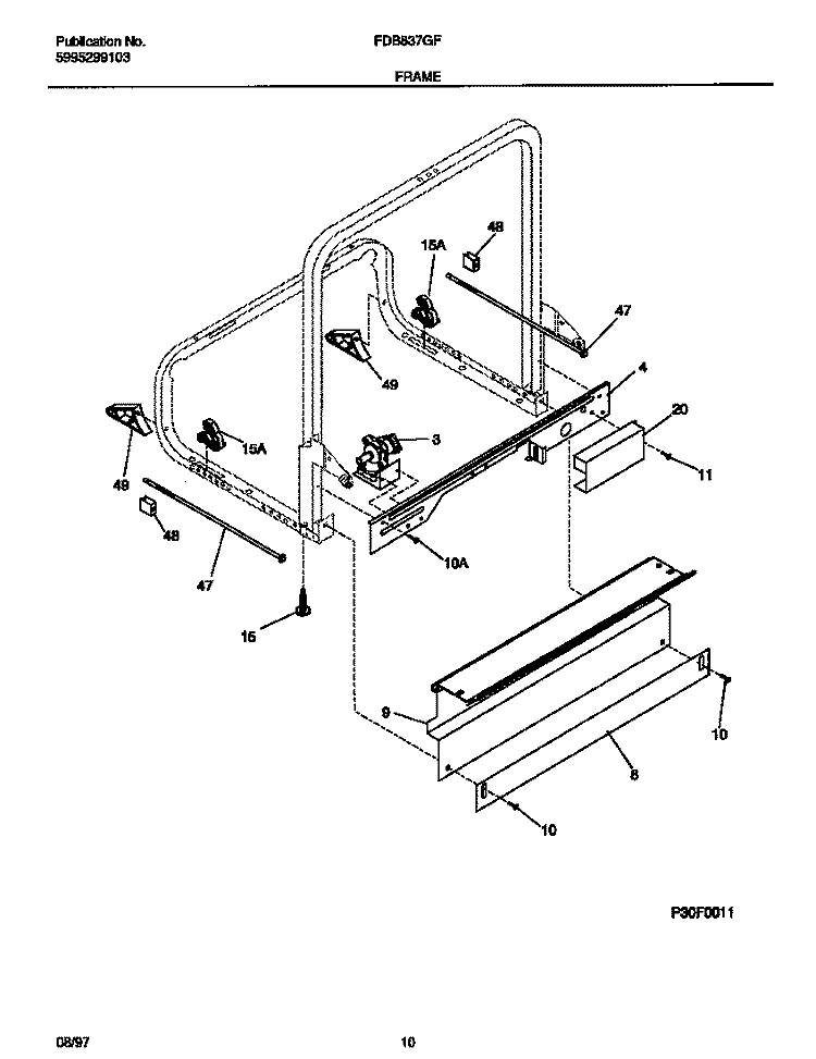 FRAME Diagram and Parts List for FDB837GFS2  Frigidaire Dishwasher