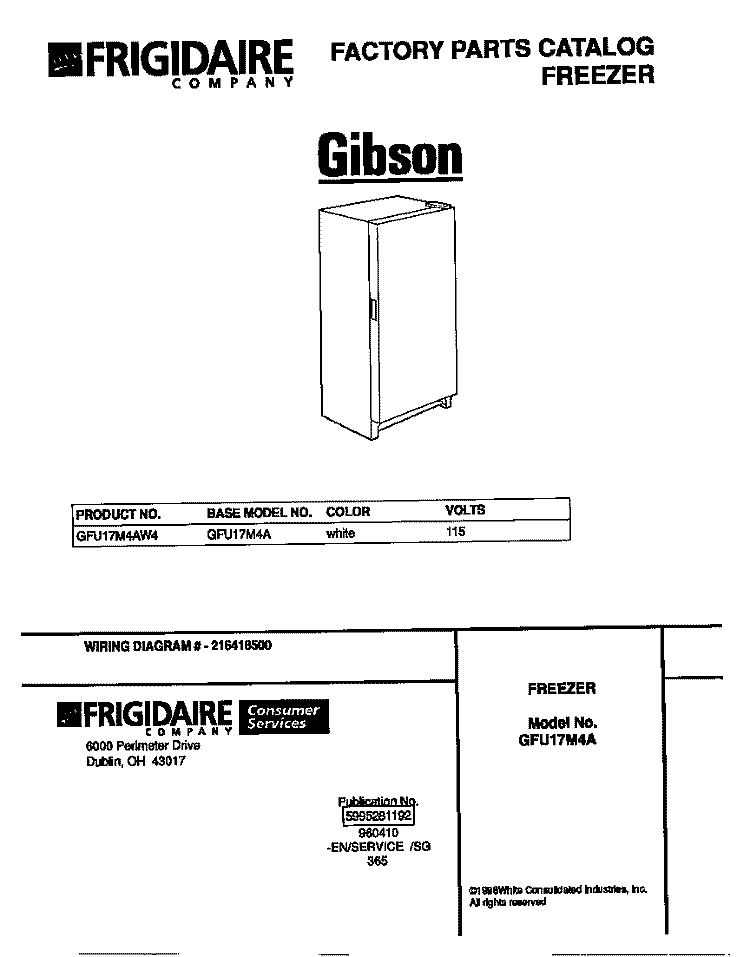 COVER Diagram and Parts List for GFU17M4AW4  Gibson Freezer