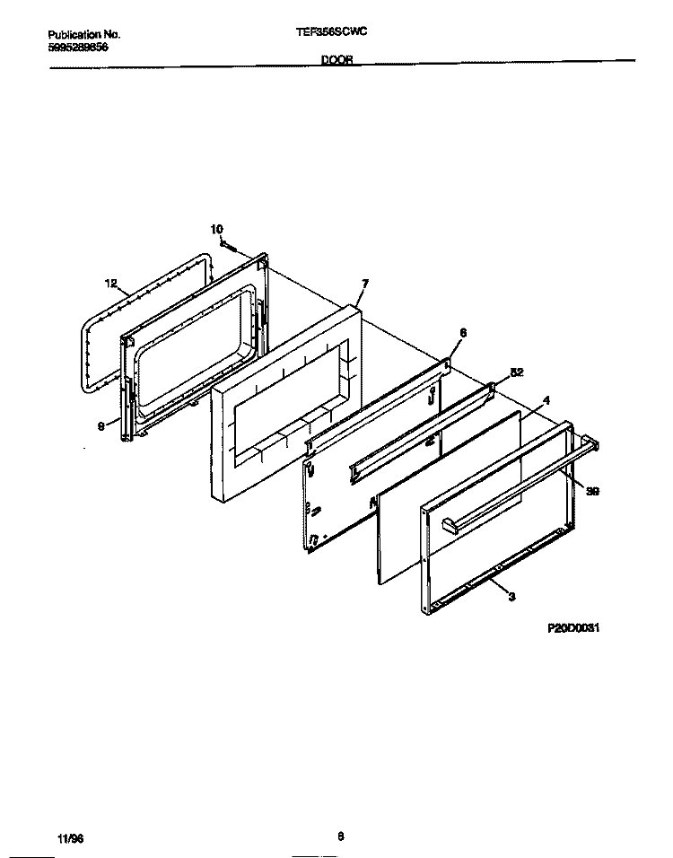 DOOR Diagram and Parts List for TEF356SCWC  Tappan Range