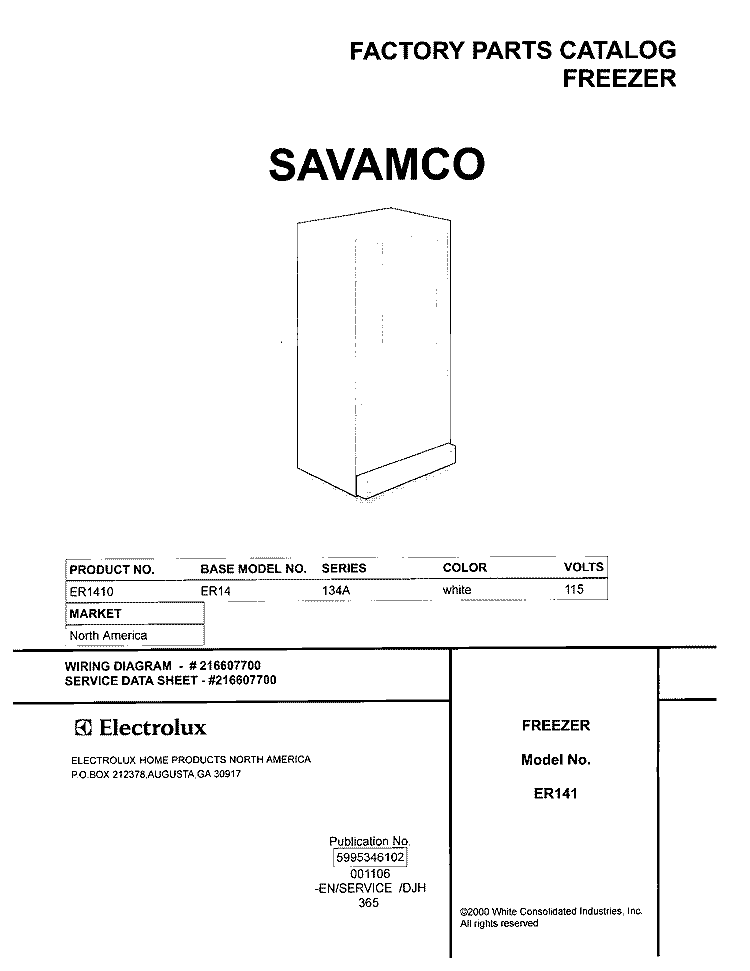 COVER Diagram and Parts List for ER1410  Frigidaire Freezer