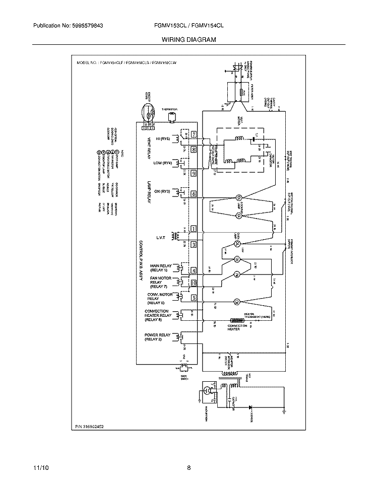 WIRING DIAGRAM Diagram and Parts List for FGMV153CLBA  Frigidaire Microwave