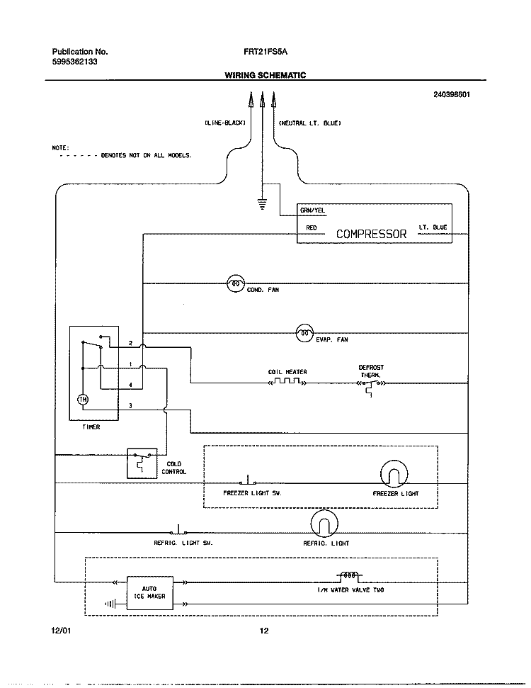 WIRING SCHEMATIC Diagram and Parts List for FRT21FS5AW2  Frigidaire Refrigerator