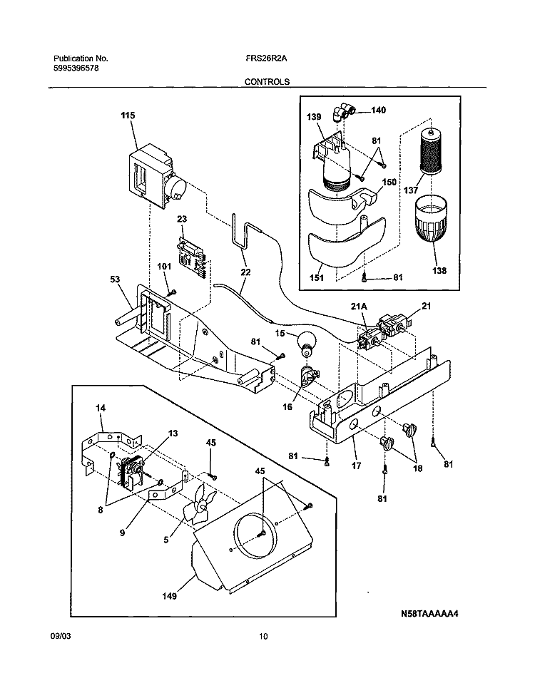 CONTROLS Diagram and Parts List for FRS26R2AQ6  Frigidaire Refrigerator