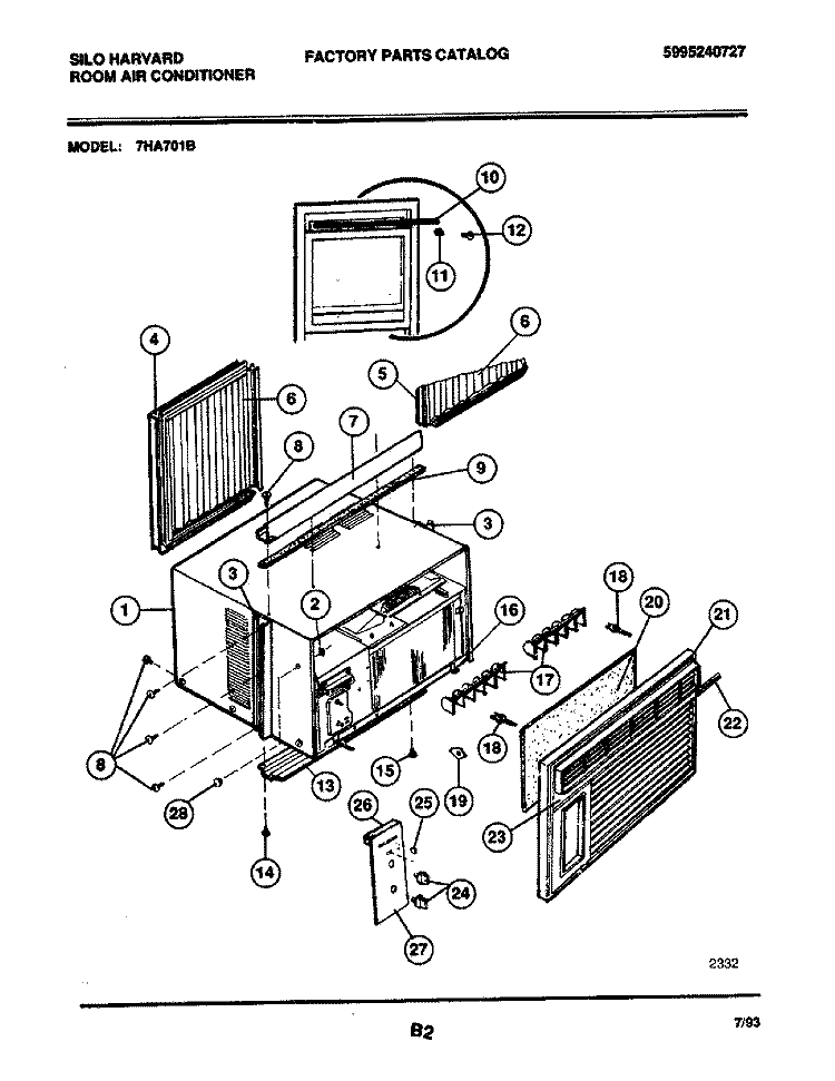 WRAPPER Diagram and Parts List for 7HA701B  Frigidaire Air Conditioner