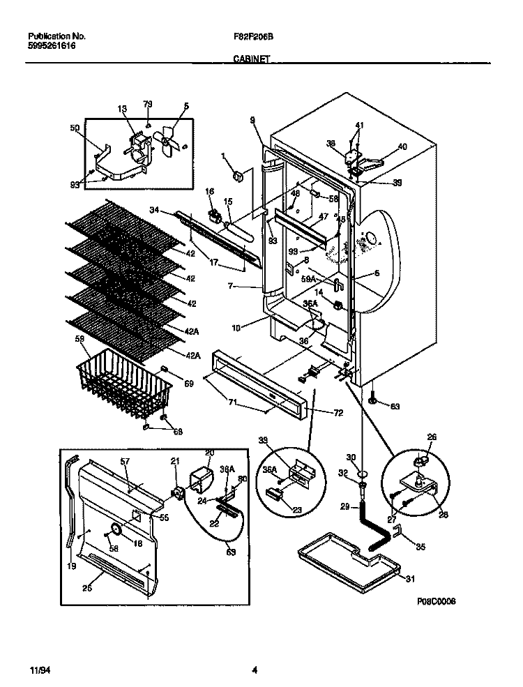 CABINET Diagram and Parts List for F82F206BW0  Frigidaire Freezer