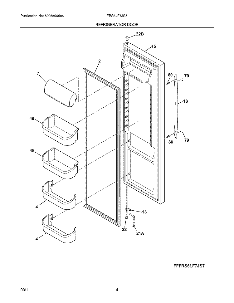 REFRIGERATOR DOOR Diagram and Parts List for FRS6LF7JS7  Frigidaire Refrigerator