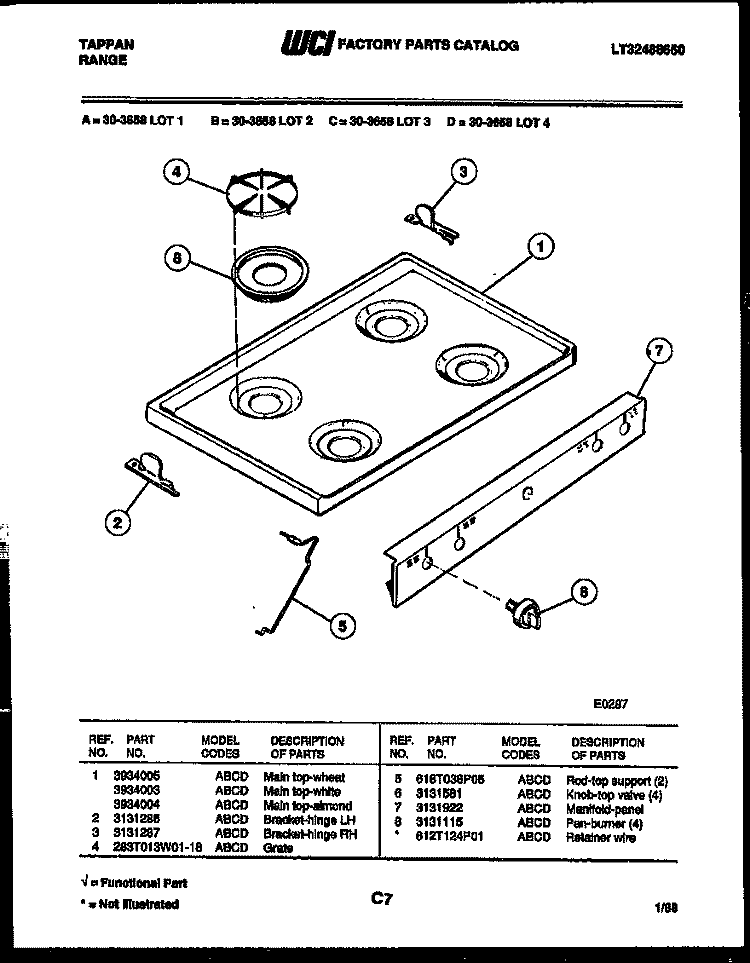 COOKTOP PARTS Diagram and Parts List for 30-3658-00-02  Tappan Range