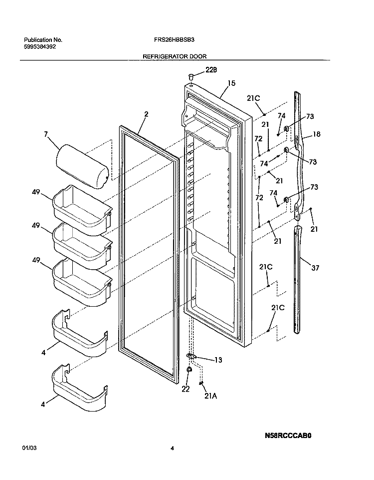 REFRIGERATOR DOOR Diagram and Parts List for FRS26HBBSB3  Frigidaire Refrigerator