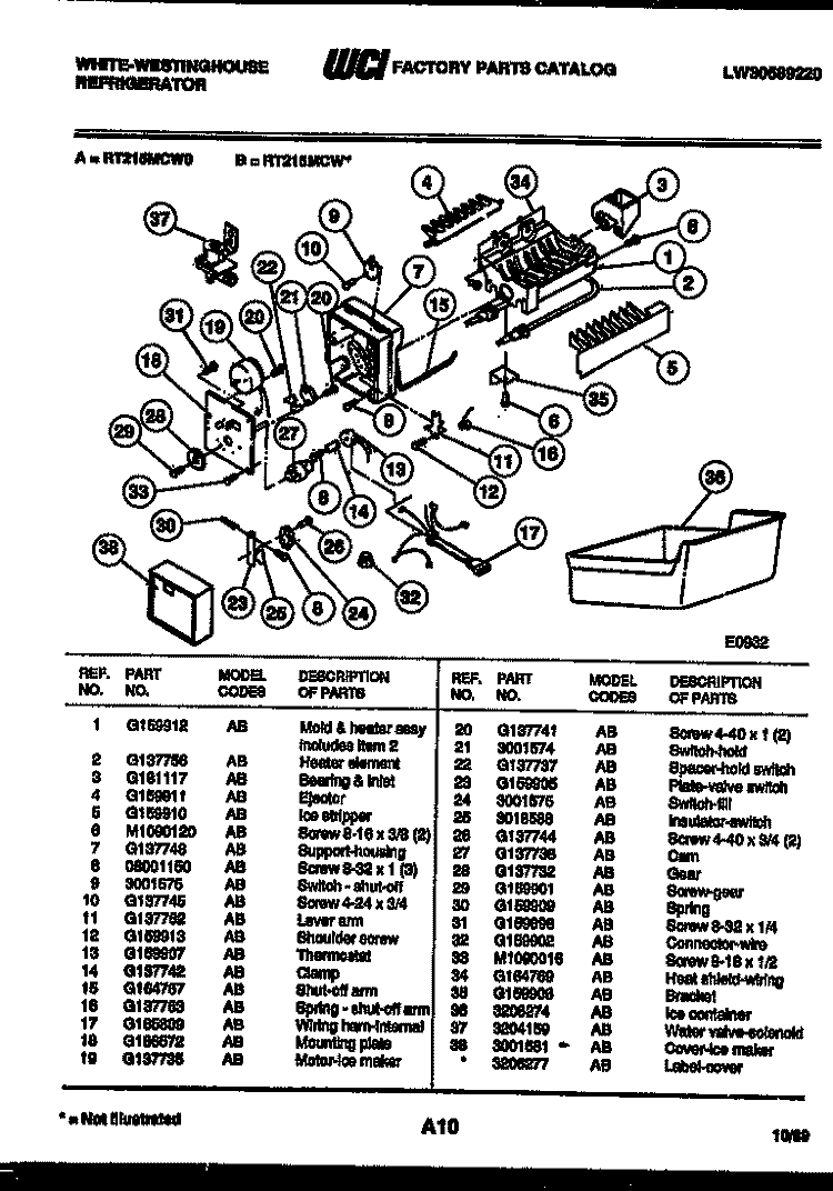 ICE MAKER PARTS Diagram and Parts List for RT215MCW0  Frigidaire Refrigerator