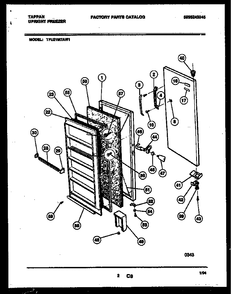 DOOR PARTS Diagram and Parts List for TFU21M7AW1  Tappan Freezer